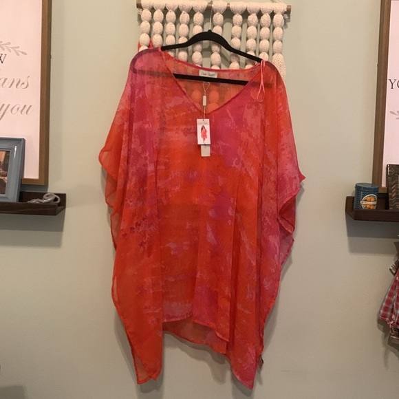 Charlie Paige Pink Orange Tie Dye Snake Print Swim Cover Poncho S/M P/M - Picture 3 of 8